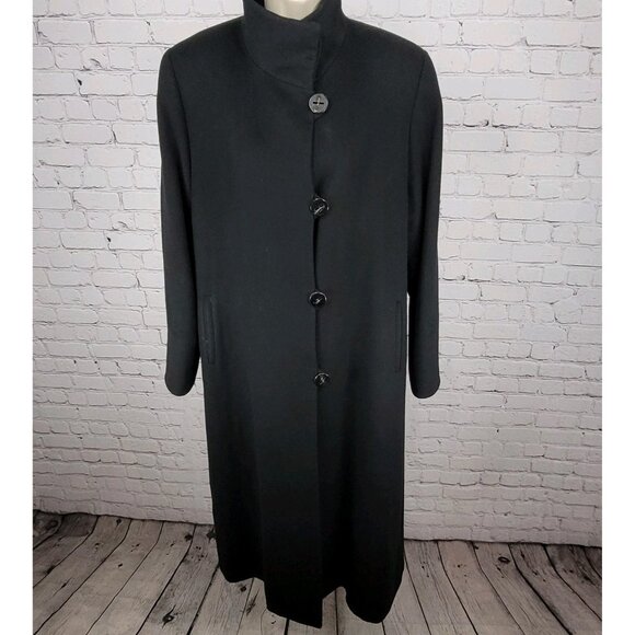 Fleurette Loro Piana Black 100% Italian Cashmere Buttoned Over Coat Size 8 - Picture 1 of 15